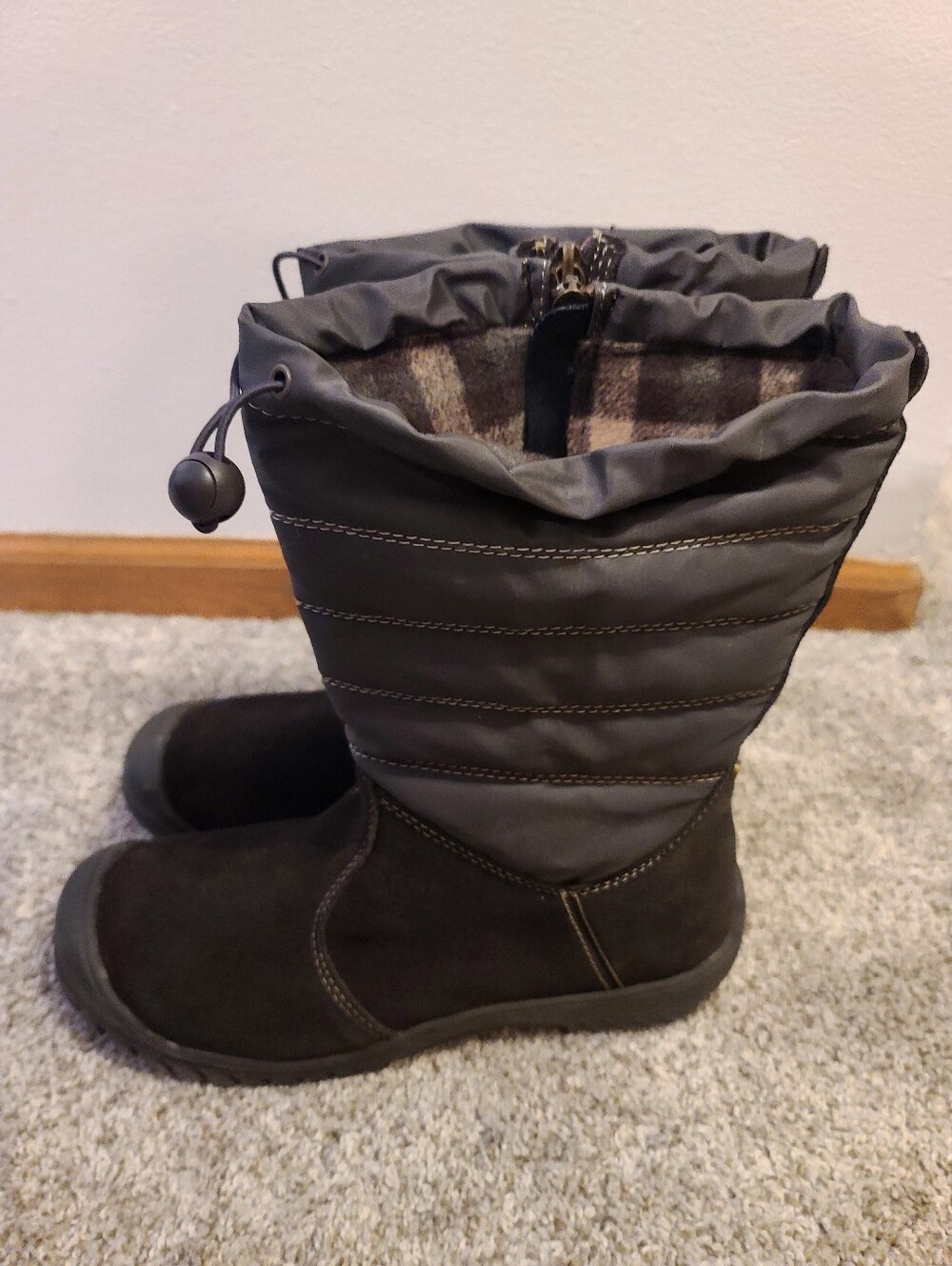 Women's 10, Sporto Dark Brown Tall Quilted/ Suede Winter Boots